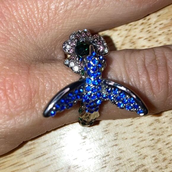 Silver Hummingbird Ring, Stamped .925, 4-D Ring, Women's Statement Piece - Picture 8 of 13